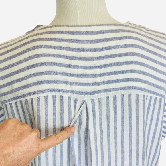 RAILS Short Sleeve Sz L Nala linen blend blue iris stripe Lightweight Nautical - Picture 11 of 13
